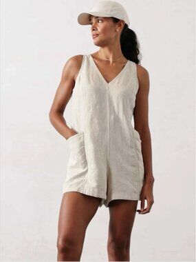 Athleta 100% Linen Retreat Romper in Color Undyed Beige